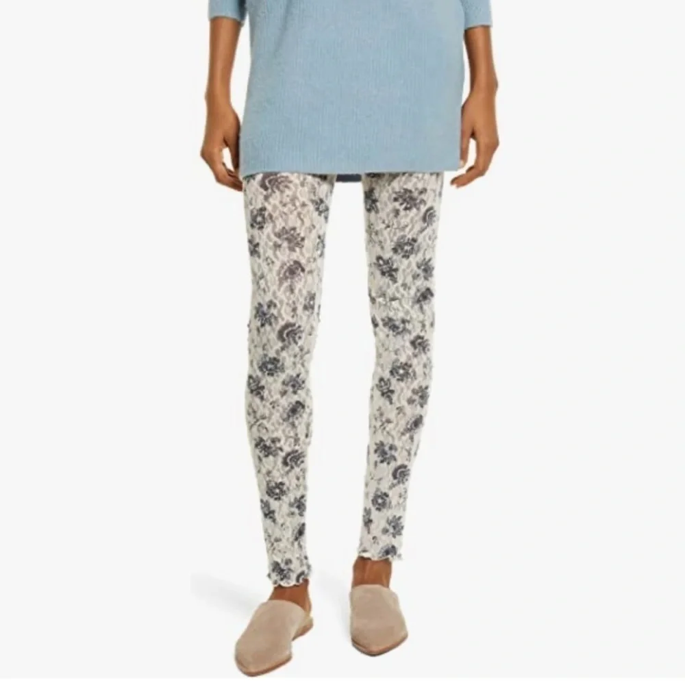 NWT Free People Intimately Lace Floral Leggings Chamois Combo Size Small